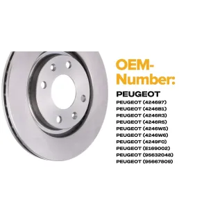 Brake disc for CITROËN, PEUGEOT- 1618859780, 424697, 4246B1, 4246R3, 4246R5, 4246W5, 4246W6
