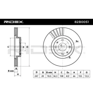 Disque de frein pour CITROËN, LIFAN, MAPLE (SMA), PEUGEOT- 1611841180, 1618864480, 424694, 4246A7, 424996, 95517695 E169003