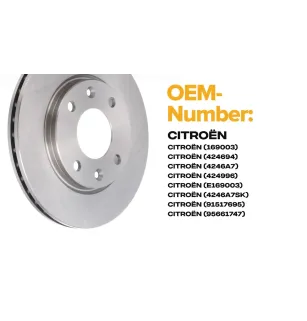 Disco freno per CITROËN, LIFAN, MAPLE (SMA), PEUGEOT- 1611841180, 1618864480, 424694, 4246A7, 424996, 95517695 E169003