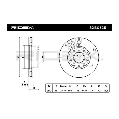 Disque de frein pour CITROËN, FIAT, PEUGEOT- 1607872180, 1612435180, 1612435280, 424928, 424929, 4249K2 424998