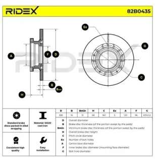 Disque de frein pour FORD- 1371421, 1387152, 1451161, 2256895, 6C112A097AB 6C112A315BB