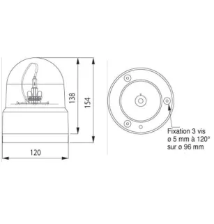 Gyrophare orange à fixer incassable - 12/24 Volts