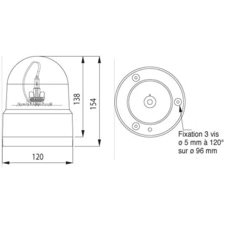 Gyrophare orange à fixer incassable - 12/24 Volts