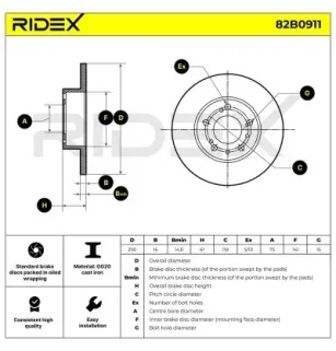 Disque de frein pour CITROËN, FIAT, PEUGEOT- 4246A0, 4246H3, 4246N7, 424956, 4249E4, 4249J0, 7538682, 93500521