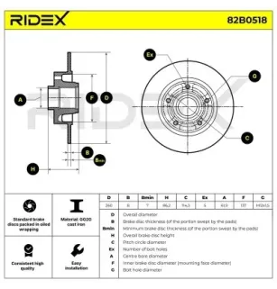 Disque de frein pour DACIA, RENAULT- 432000010R, 432000185R, 432002188R, 432006506R, 432006609R, 432007556R 432027412R