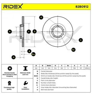 Disque de frein pour FORD- 5022676, 6135249, 6166055 86VX1125AB