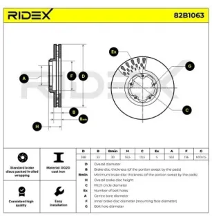 Disque de frein pour FORD- 1763885, 1842994, 1867728, 2110008, 2110010, 2256036, BK211125B1D, BK211125BB, BK211125BC