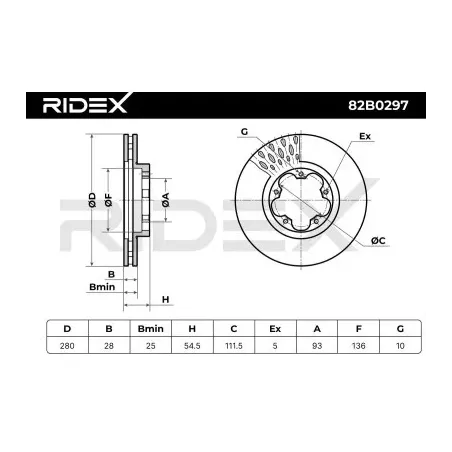 Disque de frein pour FORD- 1371394, 1503290, 1547061, 2256311, 6C111125B1B, 6C111125BA, 6C111125BB ME6C1J1125BB