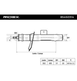 Amortisseur pour CITROËN, FORD, PEUGEOT- 5202T3, 5202T2, 5202S8, 5202S4, 5202JR, 5207A2, 5202JK