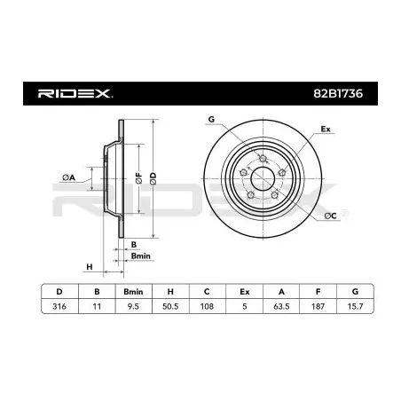 Disque de frein pour FORD- 2019881, 2312261, 5310798 E1GC2A315CC