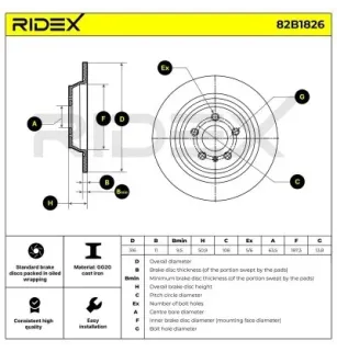 Disque de frein pour FORD, LINCOLN- BRRF120, BRRF314, DG9Z2C026B DG9Z2C026D