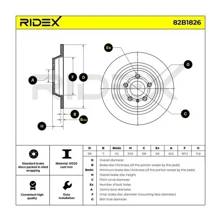 Disque de frein pour FORD, LINCOLN- BRRF120, BRRF314, DG9Z2C026B DG9Z2C026D