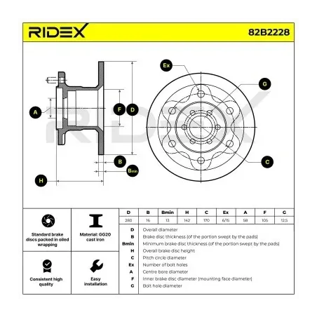 Disque de frein pour ALFA ROMEO, FIAT, IVECO, LANCIA, MAGIRUS-DEUTZ, OM- 01904531 08584182