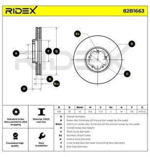 Disque de frein pour FORD- 1763884, 1842633, 1867729, 2110014, 2110200, 2256034, BK211125A1D, BK211125AB, BK211125AC