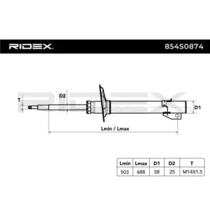 Amortisseur pour CITROËN, FIAT, PEUGEOT- 5202J1, 5202J4, 5202J0, 5202XG, 5202J3, 5202XH, 5202ZH, 5202ZJ, 520853, 520854