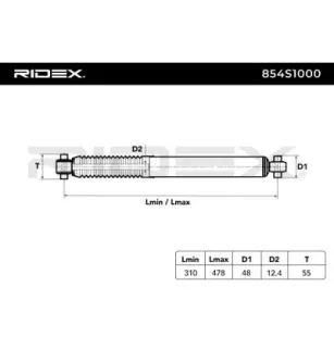 Amortisseur pour CITROËN, PEUGEOT- 5206FE, 5206FF, 5206FS, 5206FT, 5206JP, 5206NV, 5206PZ, 5206QA, 5206QC 9803128680