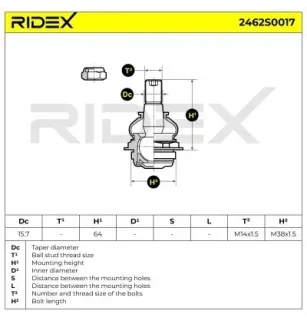Rotule de suspension pour CITROËN, DS, PEUGEOT- 1607297480, 1610938280, 364053, 364060, 364068, 364070, 364073 9817375080