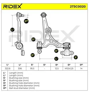 Bras de suspension pour CITROËN - 3520N9, FIAT - 1313083080, LANCIA - 1316735080, OPEL - 13279536, PEUGEOT VAUXHALL- 13279536