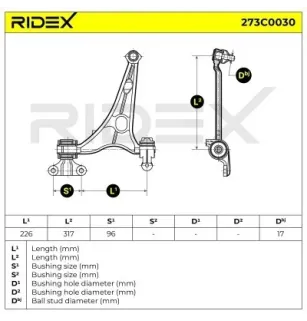 Bras de suspension pour CITROËN - 1607303080, FIAT - 1346384080, 93501487, LANCIA - 93501487, PEUGEOT- 3520P6 3521H0