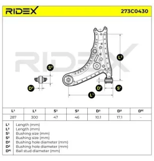 Bras de suspension pour SEAT - 6N0407151, 6N0407151B, VW- 6N0407151, 6N0407151B