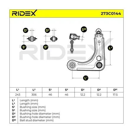 Bras de suspension pour FORD- 1028443, 1032101, 1046455, 1046502, 1063986, 1448622, 97KB3051AC, 97KB3051AD