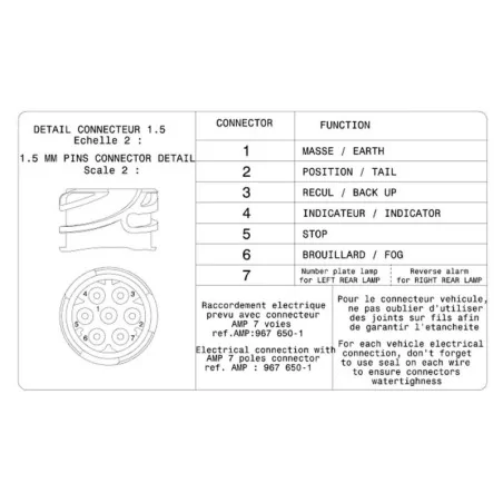 LC5 - Feu arrière Droit avec connecteur AMP 1.5 - 7 voies arrière vignal 153250