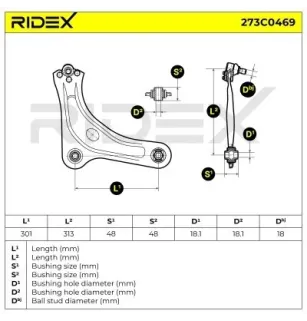 Bras de suspension pour CITROËN, PEUGEOT- 3520P1, 3520P9, 3520R6, 3520N5, 3520T0, 3520T2, 3520T8 3528T8