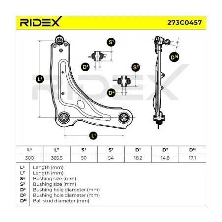 Bras de suspension pour DACIA, NISSAN, OPEL, RENAULT, VAUXHALL- 91166461 93851118