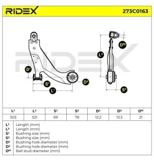 Bras de suspension pour FORD, FORD ASIA & OCEANIA, JAGUAR- C2S19367, C2S20963, C2S8389, C2S39661, C2S46336 C2S46697