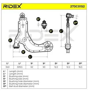 Bras de suspension pour FORD, FORD USA, MAZDA- 1E0134300A, 1E0134300C, 1E0134300D, 1E0134300E, 1E0134300F