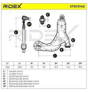 Bras de suspension pour FORD, FORD USA, MAZDA- 1E0134350C, 1E0134350B, 1E0134350E, 1E0134350F, 1E0134350G