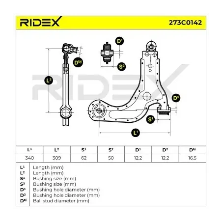 Bras de suspension pour FORD, FORD USA, MAZDA- 1E0134350C, 1E0134350B, 1E0134350E, 1E0134350F, 1E0134350G