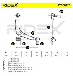 Bras de suspension pour CITROËN - 3521R4, 3521L6, PEUGEOT- 3521E9, 3521F3, 3521L4, 3521L5, 3521F9, 3521L6 3521R4