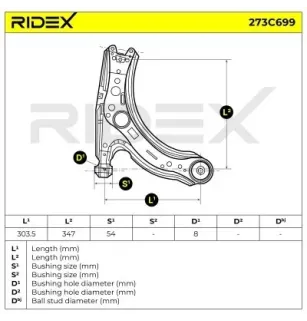 Bras de suspension pour AUDI, SEAT, SKODA, VAG, VW- 1J0407151A, 1J0407151B 1J0407151C