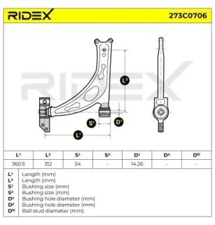 Bras de suspension pour AUDI, SEAT, SKODA, SKODA (SVW), VW, VW (FAW), VW (SVW)- 1K0407151AL, 1K0407151AC 1K0407151M