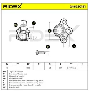 Rotule de suspension pour CITROËN, PEUGEOT- 1607298580, 364056, 364059, 364061, 364062, 364065 364066