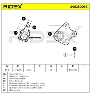 Rotule de suspension pour AUDI, BERNA, SEAT, SKODA, VW- 5Z0407366B, 6Q0407366A, 6Q0407366D, 6Q0407366E, 6Q0407366F 6Q0407366M