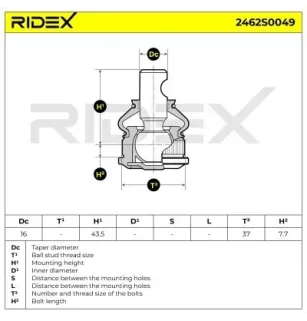 Rotule de suspension pour CITROËN, PEUGEOT- 1614439280 364036