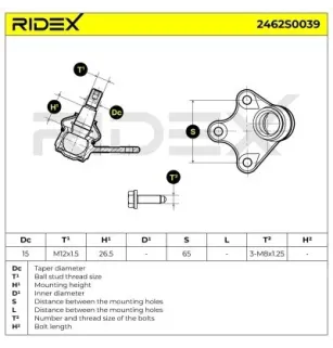 Rotule de suspension pour AUDI, BERNA, SEAT, SKODA, VW- 5Z0407365B, 6Q0407365A, 6Q0407365D, 6Q0407365E, 6Q0407365F 6Q0407365M