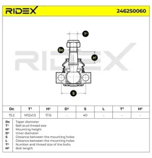 Rotule de suspension pour SMART- 0002271V003000005, 0002271V007000005, 0002271V007000005S1, 0004880V001000000