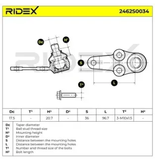 Rotule de suspension pour FORD, FORD AUSTRALIA- 1679401 ME98AG3395AA