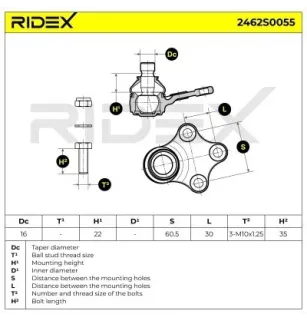 Rotule de suspension pour CITROËN, PEUGEOT- 1607295180, 364038, 364042, 364043, 96025445, 96087507 E459705