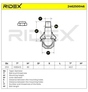 Rotule de suspension pour CHRYSLER, DODGE, MERCEDES-BENZ, VW- 2D0407361, 2D0407361B 2D0407361A