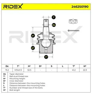 Rotule de suspension pour CHRYSLER, DODGE, LANCIA- 05290547AB, 05290539AB, 068159271AA, 5290539AB, 00K68159271AA, 5290547AB