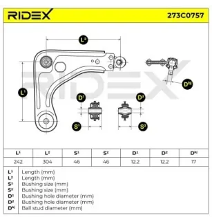 Bras de suspension pour FORD- 1054988, 1111411, 6645154, 6179218, 6189548, 6190042, 6191714, 6193085, 7152278