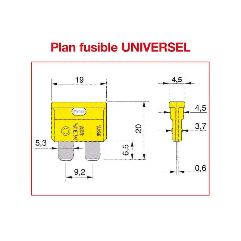 FUSIBLESFusible UNIVERSEL SAE J 1284 / DIN 72581 - ISO 8820 A FICHE 25 AMP