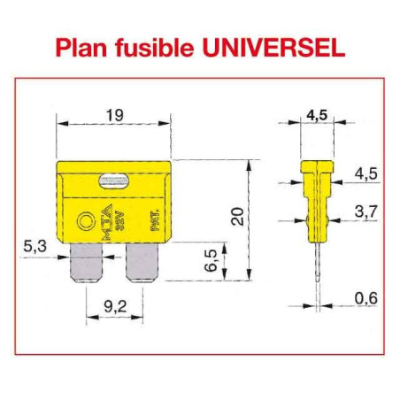 FUSIBLESFusible UNIVERSEL SAE J 1284 / DIN 72581 - ISO 8820 A FICHE 25 AMP