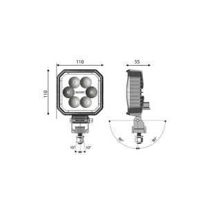 CARBONLUX - Phare de travail LED CARBONLUX carré 110X110mm - connexion DT