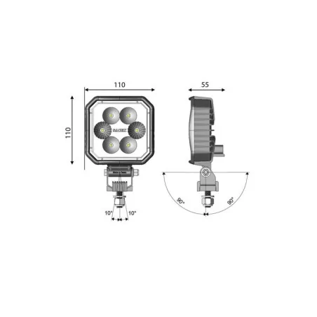 CARBONLUX - Phare de travail LED CARBONLUX carré 110X110mm - connexion DT