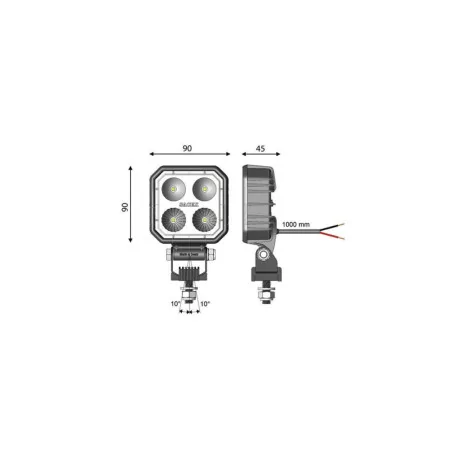 CARBONLUX - Phare de travail LED CARBONLUX carré 90X90mm - cable VIGNAL D14547